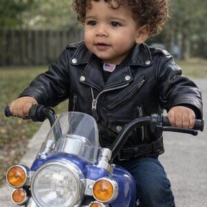 Branded Garments Kids Sz *2 Black Soft Leather Biker Retro '80s Vintage USA Made